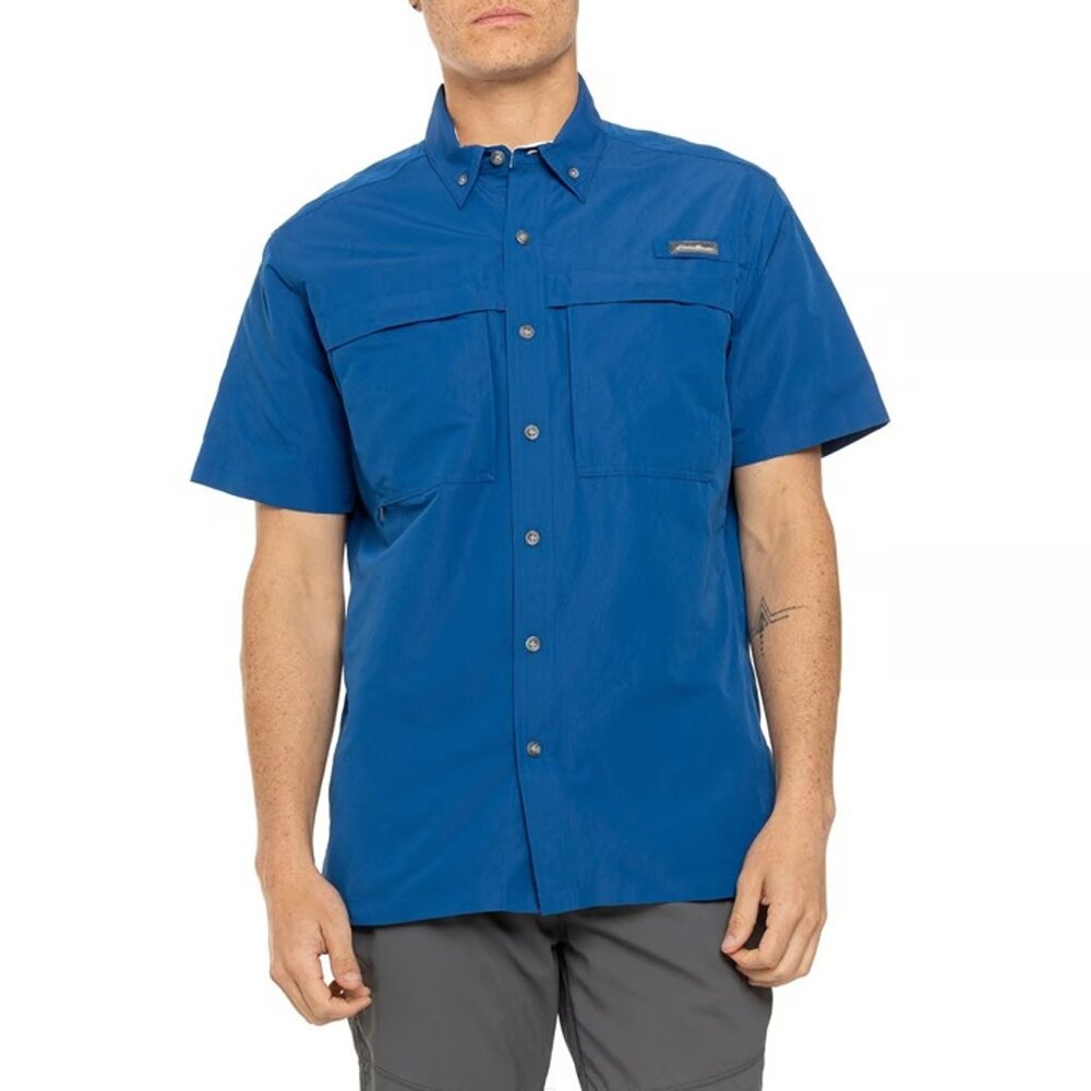 Men's Eddie Bauer UPF 50 Ripstop Guide Short Sleeve Button-Down Shirt Size Small